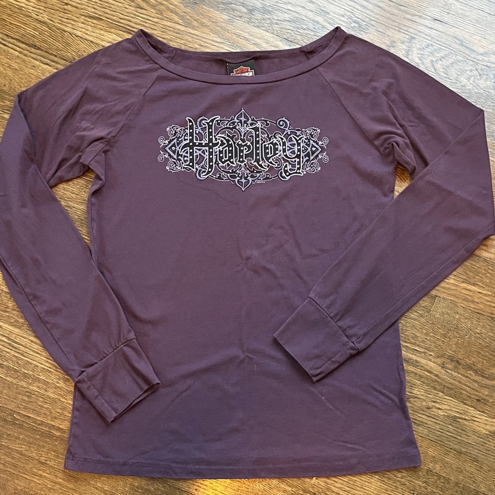 Harley-Davidson Women's Long Sleeve wide neck knit top in Deep Purple